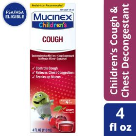 Mucinex Children's Cough Medicine, Cough Suppressant & Expectorant for Kids, Cherry Flavor, 4 fl oz