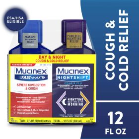 Mucinex Fast-Max Severe Congestion & Cough & Nightshift Cold & Flu Medicine, OTC Combo Pack, 2x6 fl oz