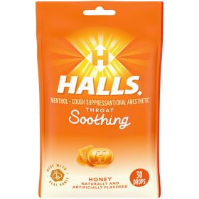 HALLS Throat Soothing Honey Cough Drops, 30 Drops