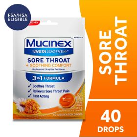 Mucinex Instasoothe Sore Throat Lozenges, FSA, Honey & Echinacea Flavor, 40 Medicated Throat Drops (Brand: Mucinex)